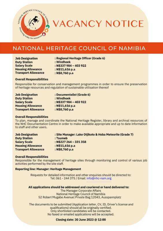 Vacancies at the National Heritage Council